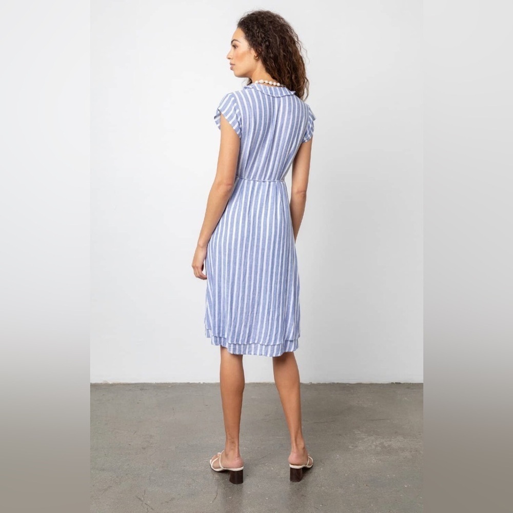 *NWT* Rails Women’s XS Light Blue/White Linen-Blend Louisa Juneau Stripe Dress - Picture 2 of 14